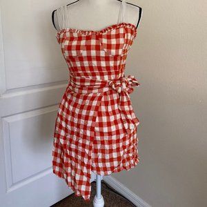 Since Then Daffodld Orange and white Plaid Mini Dress